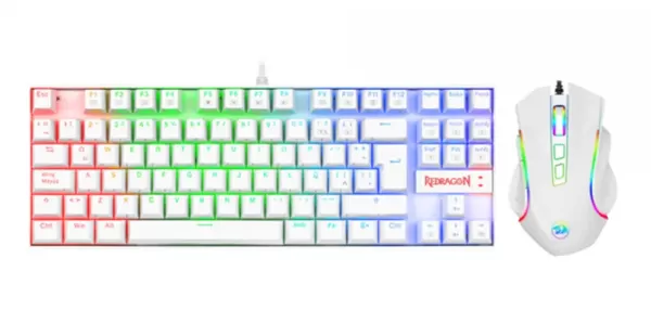 KIT GAMING REDRAGON TECLADO KUMARA SWITCH BLUE + MOUSE GRIFIN | WHITE |ESPAÑOL USB