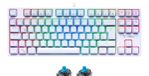TECLADO GAMER VSG ALNITAK QWERTY KAILH AZUL ESPAÑOL LATINOAMÉRICA COLOR BLANCO CON LUZ RGB