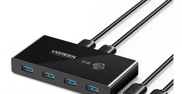 Adaptador Conmutador KVM Switch 2en4 UGREEN 4X USB P/ Transmisión en 2 PCs