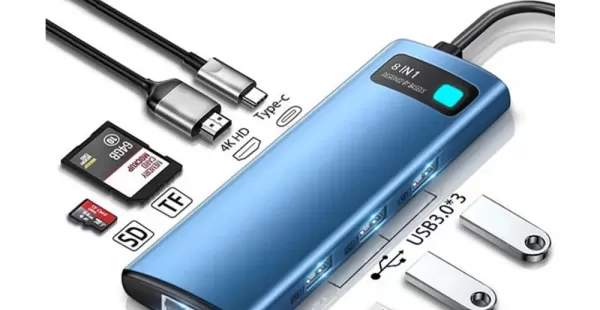 Adaptador BASEUS USB-C HUB 8en1 HDMI 4K RJ45 USB 3.0 Lector SD/TF MacBook Pro