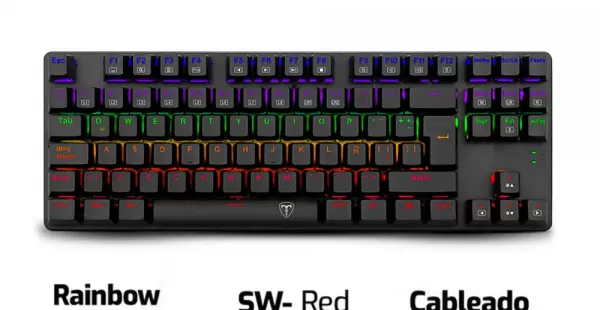TECLADO T-DAGGER BORA BLACK RETROILUMINACION RAINBOW SWITCH RED