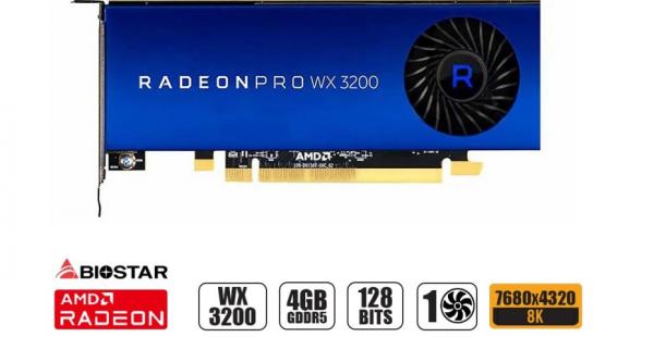 TARJETA DE VIDEO BIOSTAR RADEON PRO WX 3200 4GB GDDR5 128 BITS, GRAFICO PARA VIDEOJUEGOS, 1 VENTILADOR